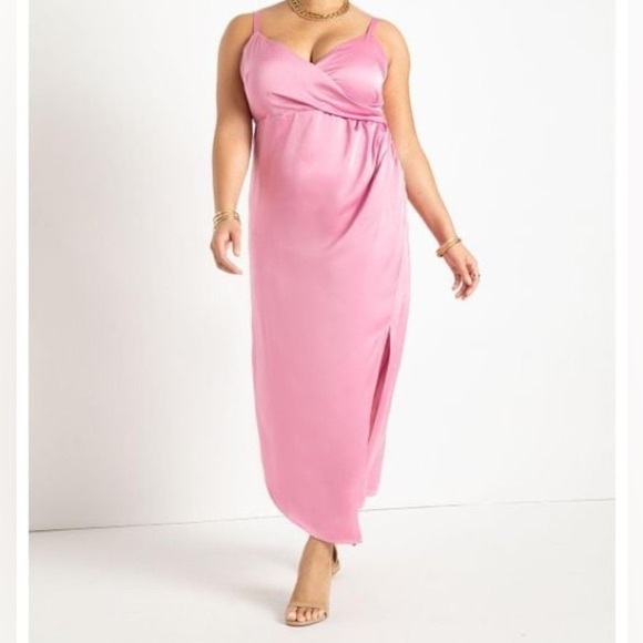 𝅺ELOQUII Satin Wrap Dress in Pink NWT - Picture 1 of 3